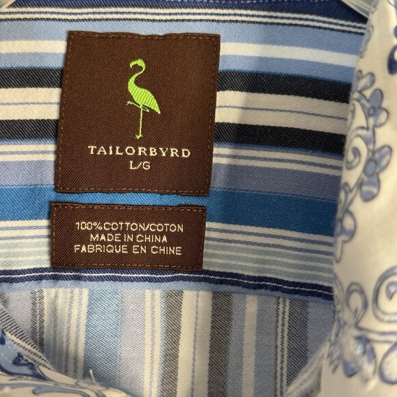 Tailorbyrd Blue Striped Shirt Mens Lg Flip Cuff Cotton - Picture 7 of 9